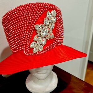 Elegant Red Crystal Embellished Women's Hat